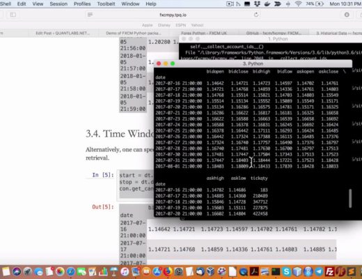 Demo of FXCM Python package for forex trading
